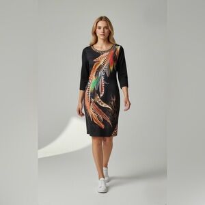 Tricotto Multicolor Feather Long Sleeve Dress